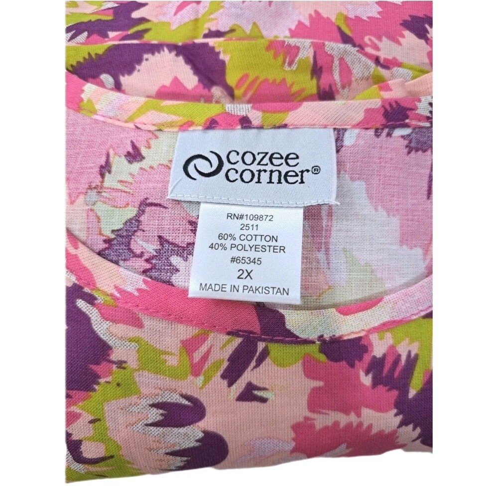 Cozee Corner VTG Spring Floral Mumu Pale Pink Patio Dress Midi Women's Size 2X - Picture 7 of 7